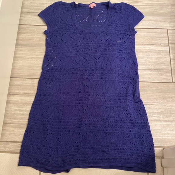 Lilly Pulitzer Paulette Crochet Sweater Shift Dress Spectrum Blue Large - Picture 2 of 7